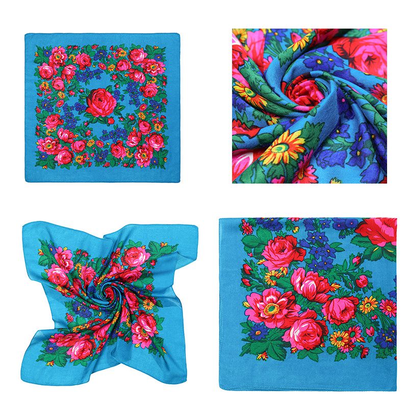 30″ x 30″ Non Metallic Turquoise Kokum Floral Printed Scarf