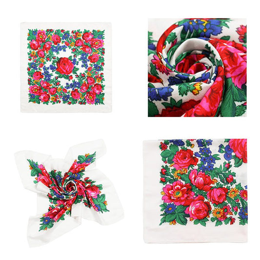 30″ x 30″ Non-Metallic White Kokum Floral Scarf