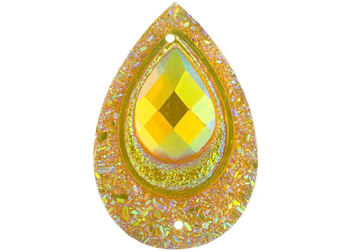 Resin Sew-On Peacock Stones 10pcs 20x30mm Drop Gold AB