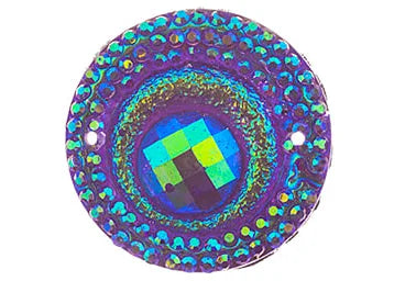 Resin Sew-On Peacock 10pcs 20mm Round Purple AB