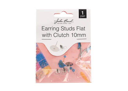 Earring Studs Flat with Barrel Clutch 10mm Silver 1 Pair