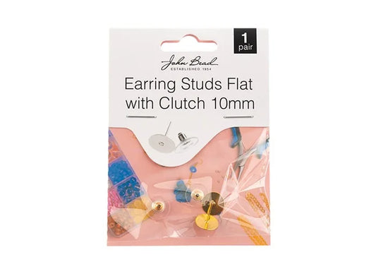 Earring Studs Flat with Barrel Clutch 10mm Gold 1 Pair