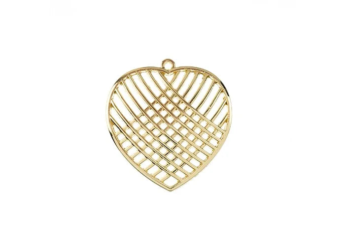 Beadwork Findings Gold Pendant Crossed Heart 29x31mm 4pcs