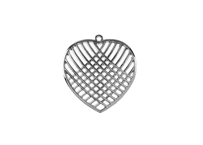 Silver Pendant Crossed Heart 29x31mm 4pcs