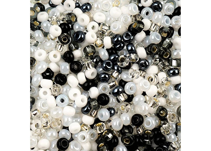 Czech Seed Beads apx 24g Vial 8/0 Black/White Mix