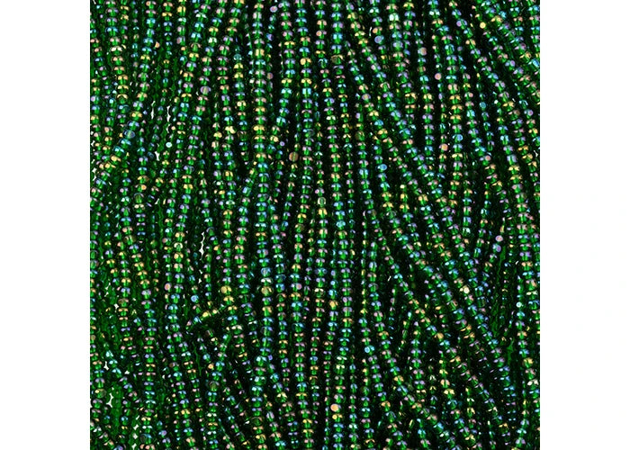 Czech Seed Bead 11/0 Cut Transparent Green Rainbow Strung