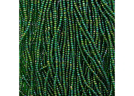 Czech Seed Bead 11/0 Cut Transparent Green Rainbow Strung