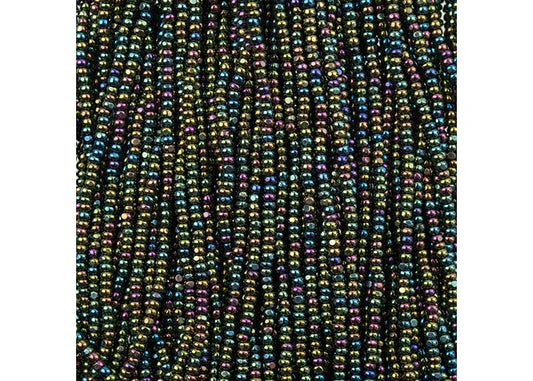Czech Seed Bead 11/0 Cut Metallic Green AB Strung